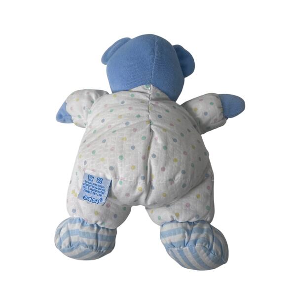 Vintage Eden Plush Teddy Bear Blue Velour Face Polka Dots Stripes Rattle Lovey - Picture 3 of 6